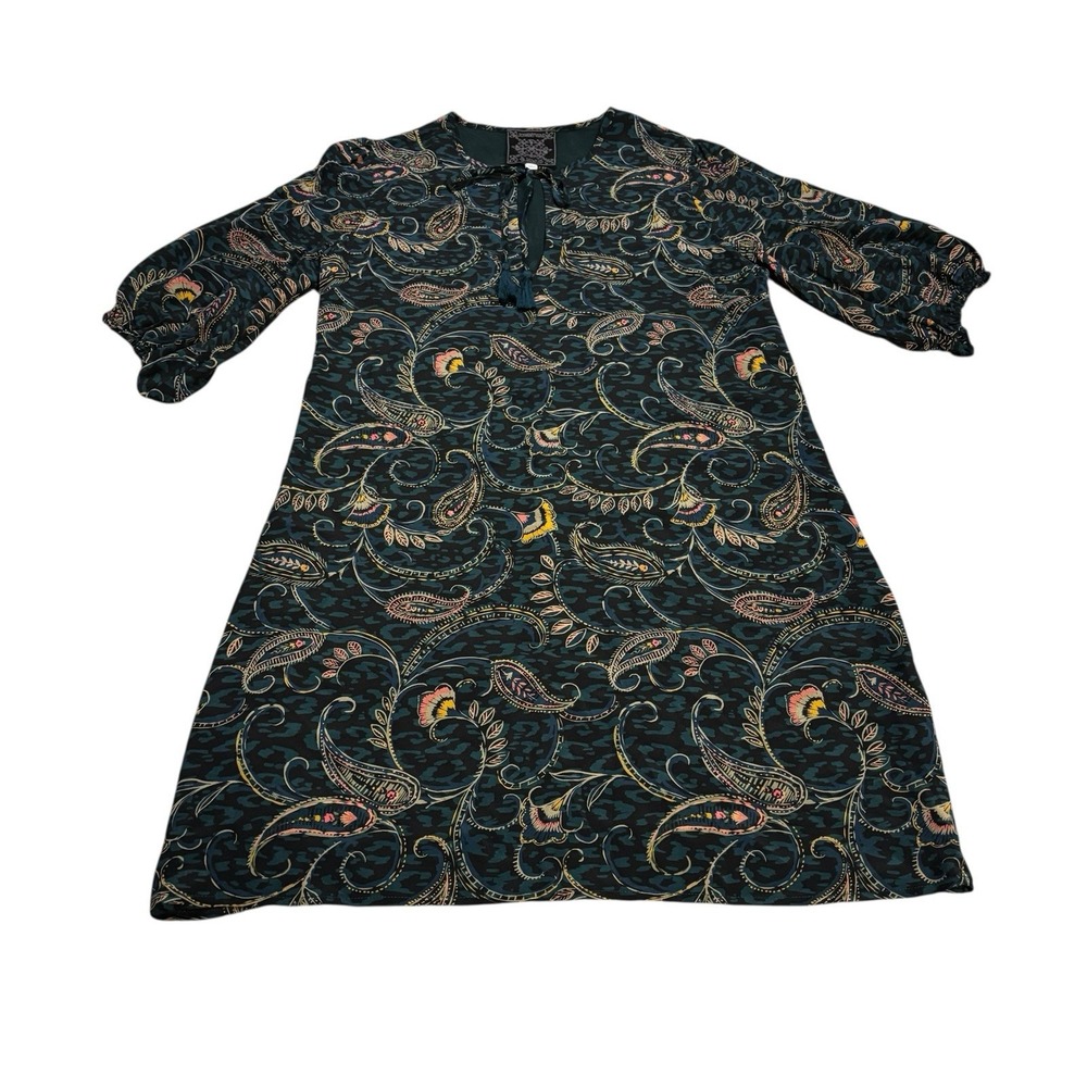 Johnny Was Silk Half Sleeve Midi Dress Womens Small Paisley Floral Designer Luxe